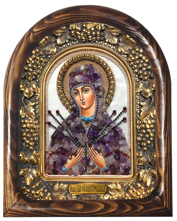 Божия Матерь Семистрельная (перламутр, аметист, бирюза, гранат,  жемчуг)
