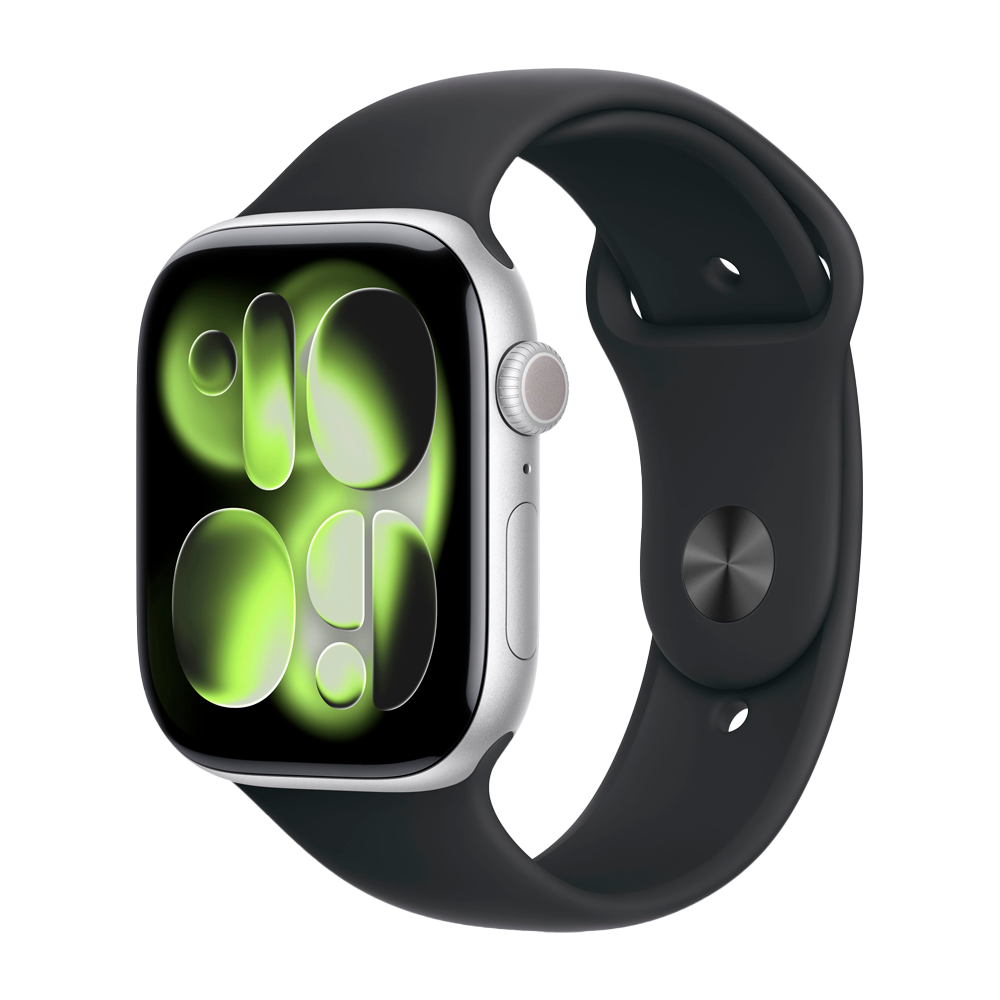 Умные часы Apple Watch Series 11 GPS, 46mm, Silver Aluminium Case with Black Sport Band, M/L