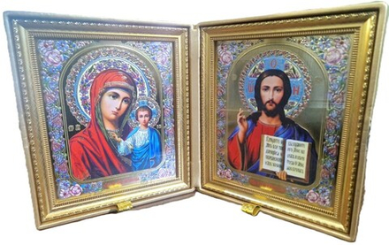 Складень средний золотой: парча-кожа, узкий багет (4011-3362) (Белив)