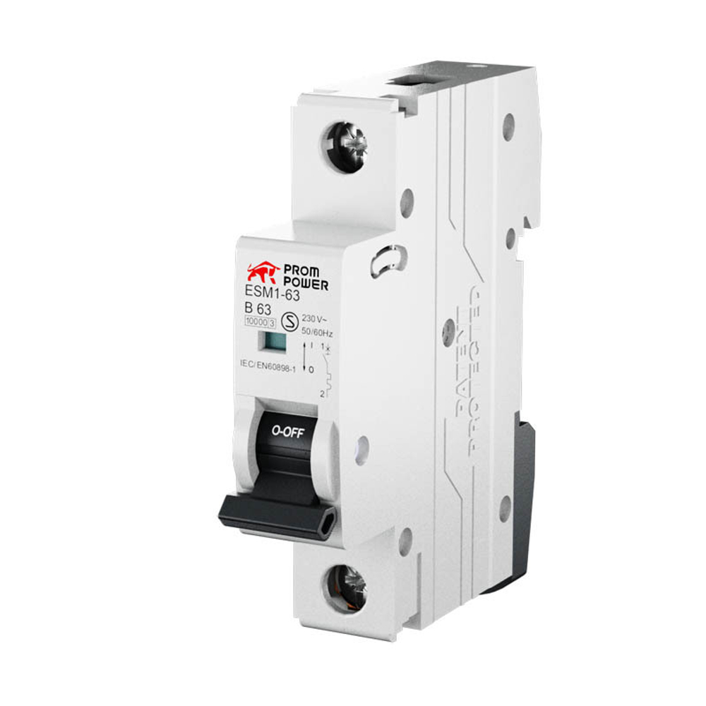 Автоматический выключатель ESM1-63/C10/1 (10kA), 10A, характеристика C, количество полюсов: 1P