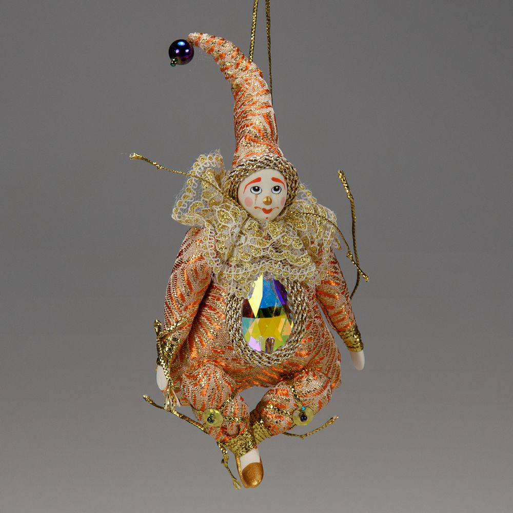 Ёлочная игрушка Гном-Самоцвет парчовый