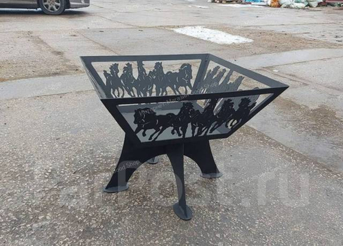 Костровая чаша 70х70 см (рисунок "Кони") съемные ножки
