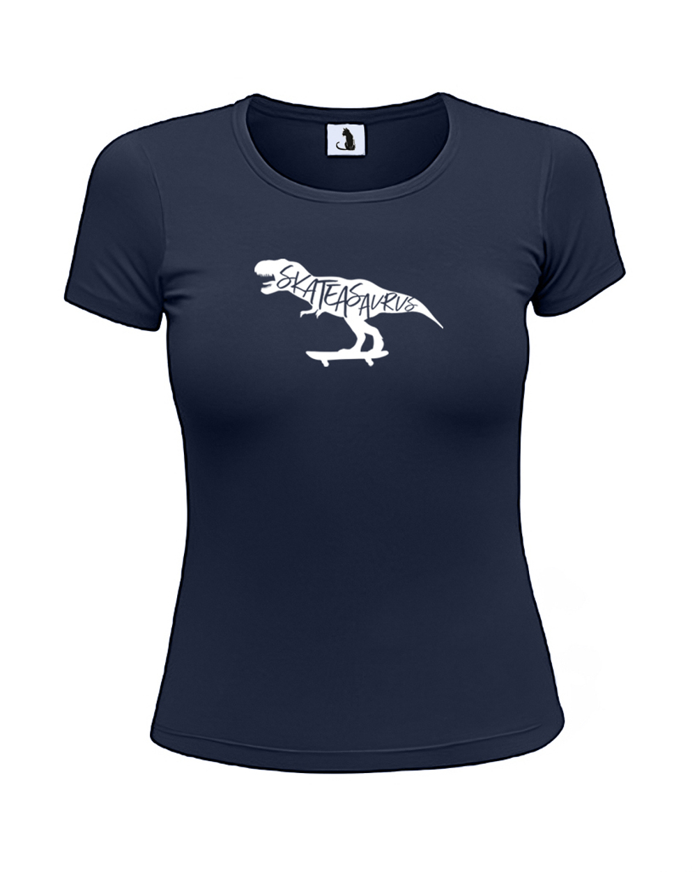 Футболка Skateasaurus женская приталенная темно-синяя с белым рисунком