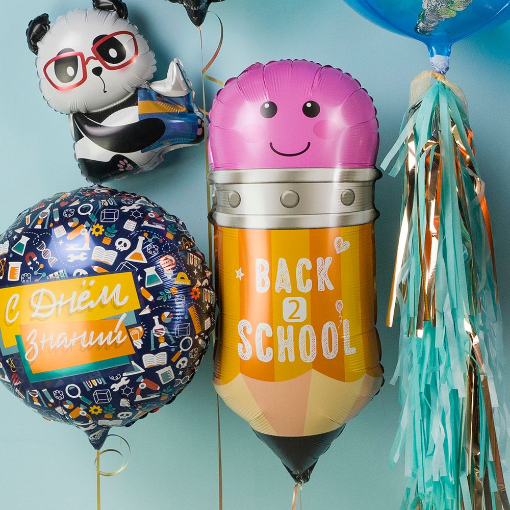 Шар (18''/46 см) Круг, С Днем Знаний (школьный паттерн), Темно-синий, 1 шт. в уп.