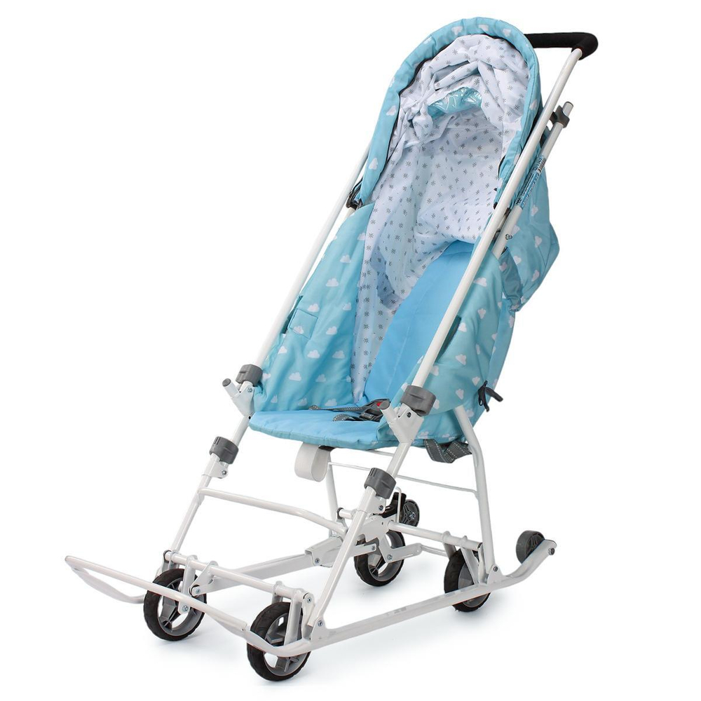 Санки-коляска "Наши Детки 3-1К" с облачками голубой