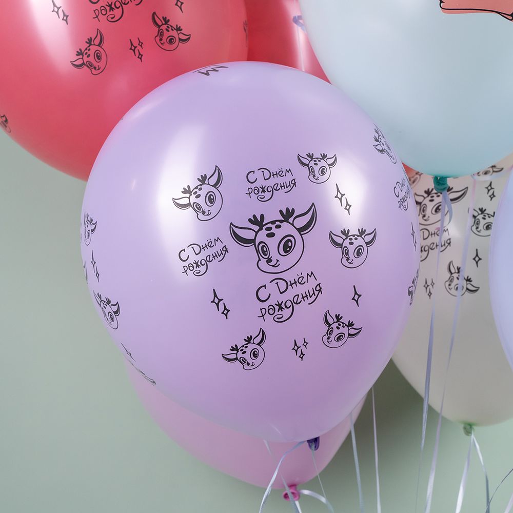 Шар (12''/30 см) Олененок в цветах, Ассорти, макарунс, 5 ст, 25 шт.