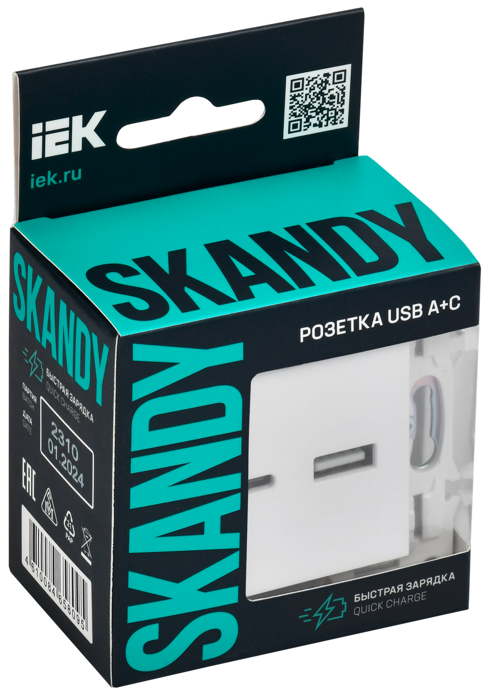 SKANDY Розетка USB A+C 3,1А SK-R14W арктический белый IEK
