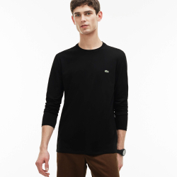 Мужская теннисная футболка теннисная Lacoste Men's Crew Neck Pima Cotton Jersey T-shirt Long Sleeve - black