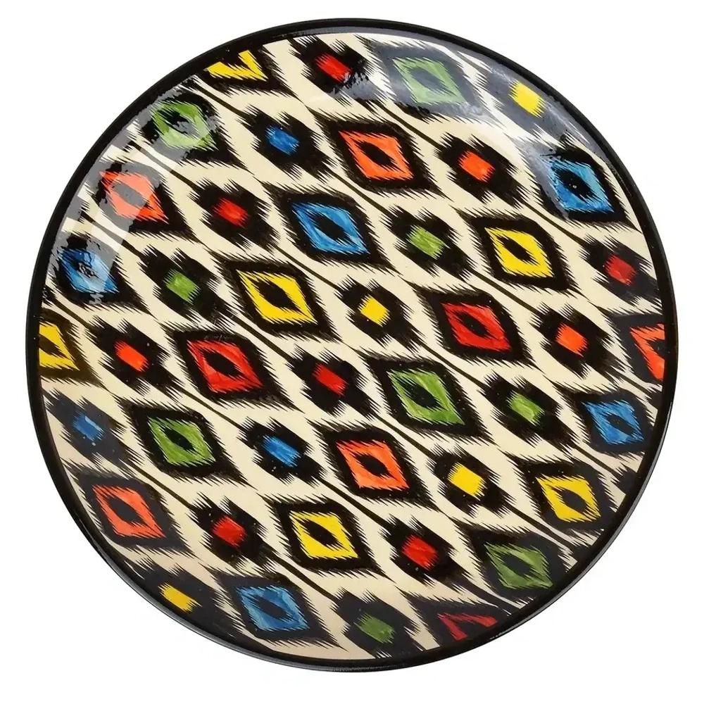 Ляган Риштанская Керамика 42 см. плоский, Атлас, цвет Микс