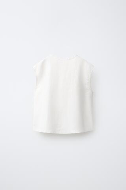 ZARA РУБАШКА БЕЗ РУКАВОВ ИЗ 100% ЛЬНА, ЭКРЮ