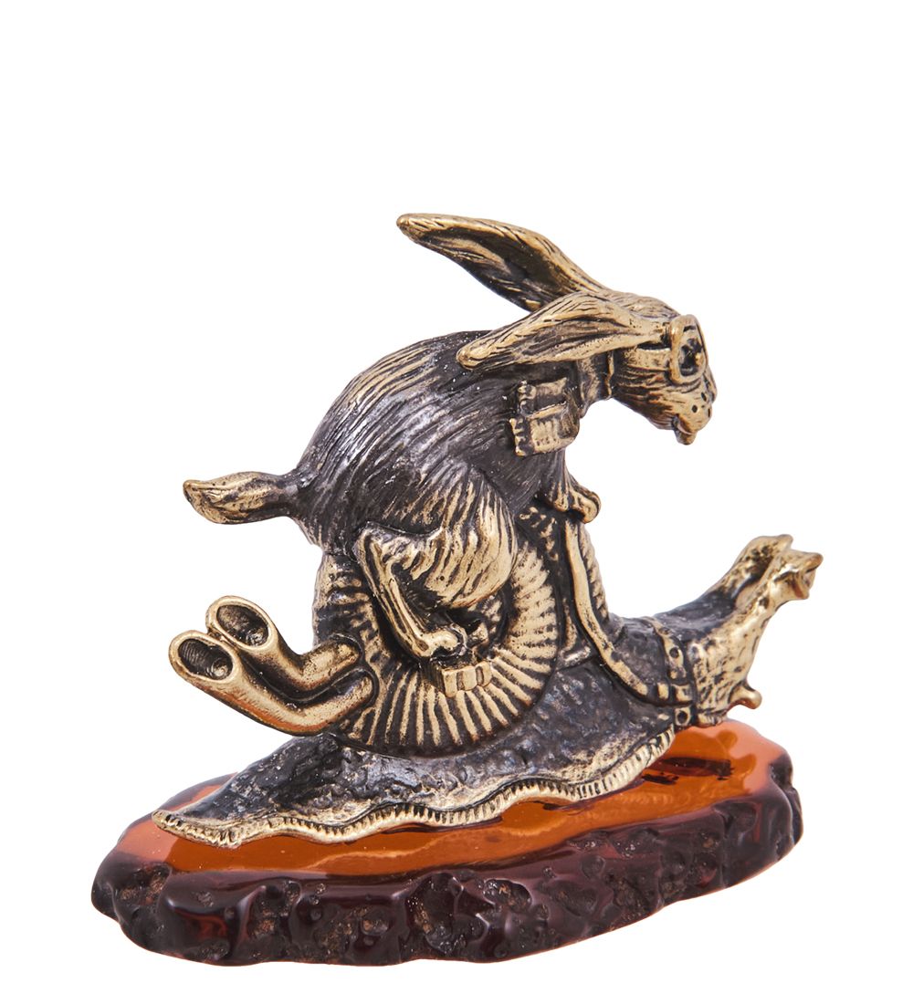 Народные промыслы AM-4153 Фигурка «Заяц на улитке Дерби» (латунь, янтарь)