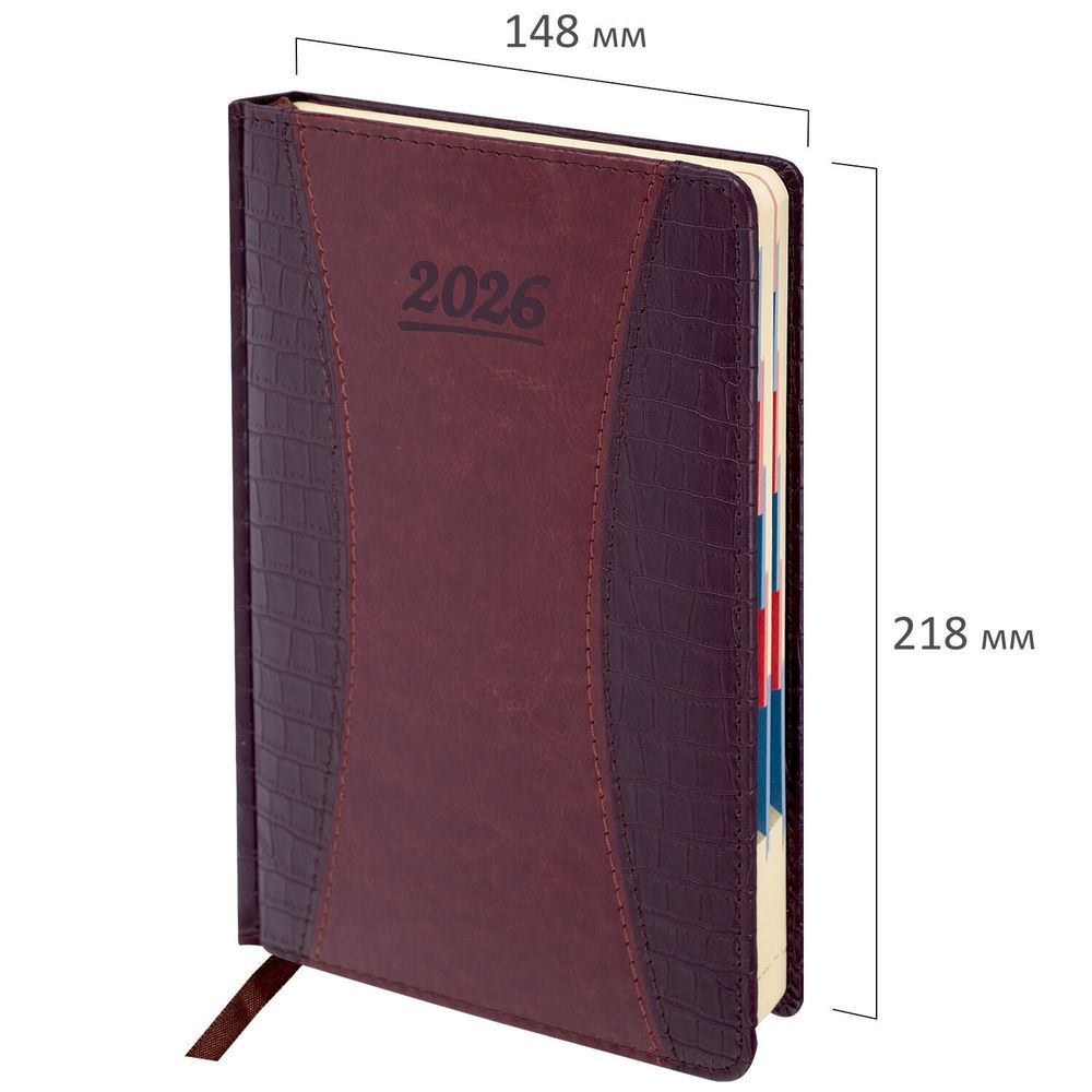Ежедневник датированный 2026 А5 148х218 мм GALANT "CombiContract" под кожу коричневый (117487)