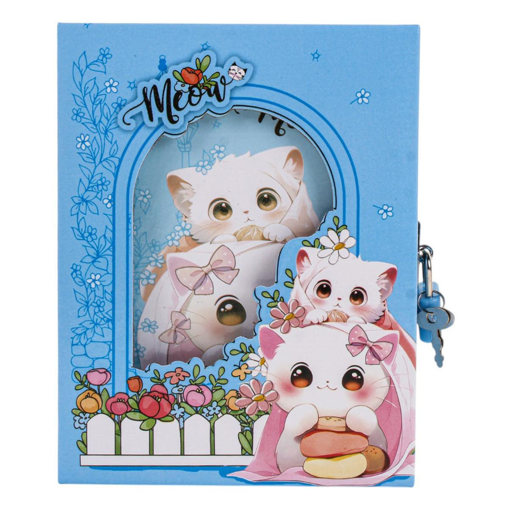 Блокнот "Кошечки" в коробке с вырубкой на замке, 16*12,5см, 45л, 3 цвета микс