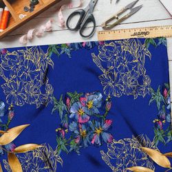 Ткань бифлекс цветы народная вышивка