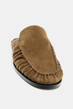 ZARA ЗАМШЕВЫЕ ЛОФЕРЫ-МЮЛИ, КОРИЧНЕВЫЙ