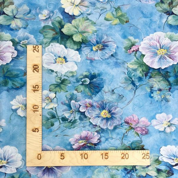 В ПУТИ, АКВАРЕЛЬНЫЕ ФИАЛКИ НА ГОЛУБОМ ФОНЕ - 100% ХЛОПОК 7