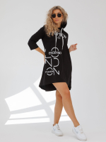 Туника коричневая с капюшоном и принтом женская с длинным рукавом большие размеры для пляжа хлопковая спортивная удлиненная нарядная летняя домашняя