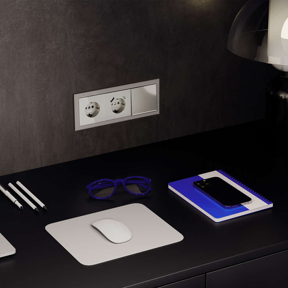 Выключатель встраиваемый VOLTUM S70 одноклавишный с подсветкой 10А, (шелк)