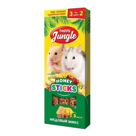 Палочки для мелких грызунов Happy Jungle J210 медовый микс 3 шт. 90 г