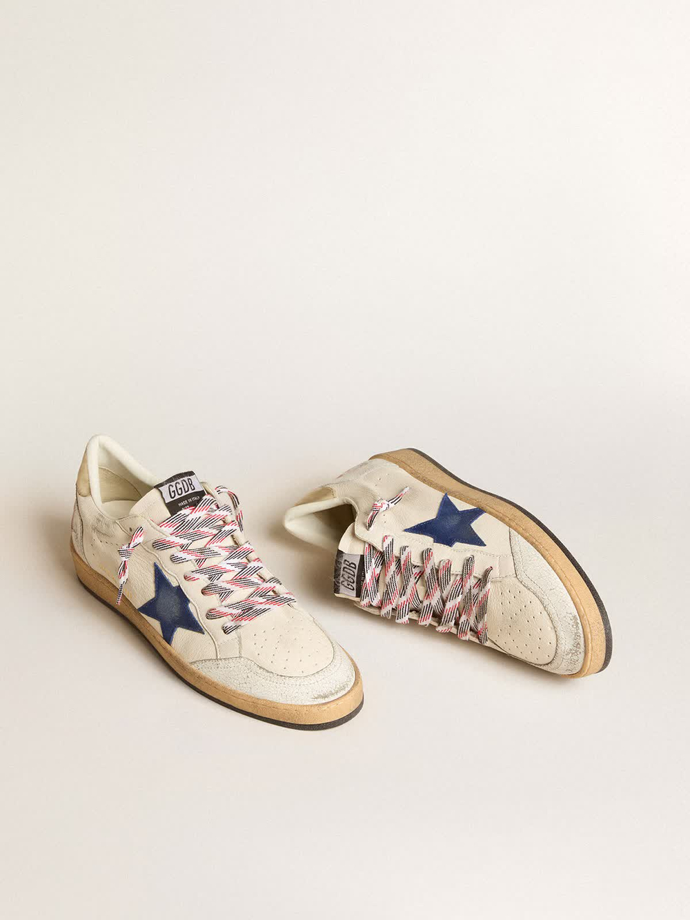 Men's Ball Star Uomo in nappa con stella in suede blue talloncino in pelle platino