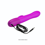 Лиловый вибратор Douglas с клиторальным отростком и функцией расширения - 24,9 см. (Цвет: лиловый)