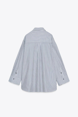 ZARA ПОПЛИНОВАЯ РУБАШКА В ПОЛОСКУ — ZW COLLECTION, БЕЛЫЙ/МОРСКОЙ СИНИЙ