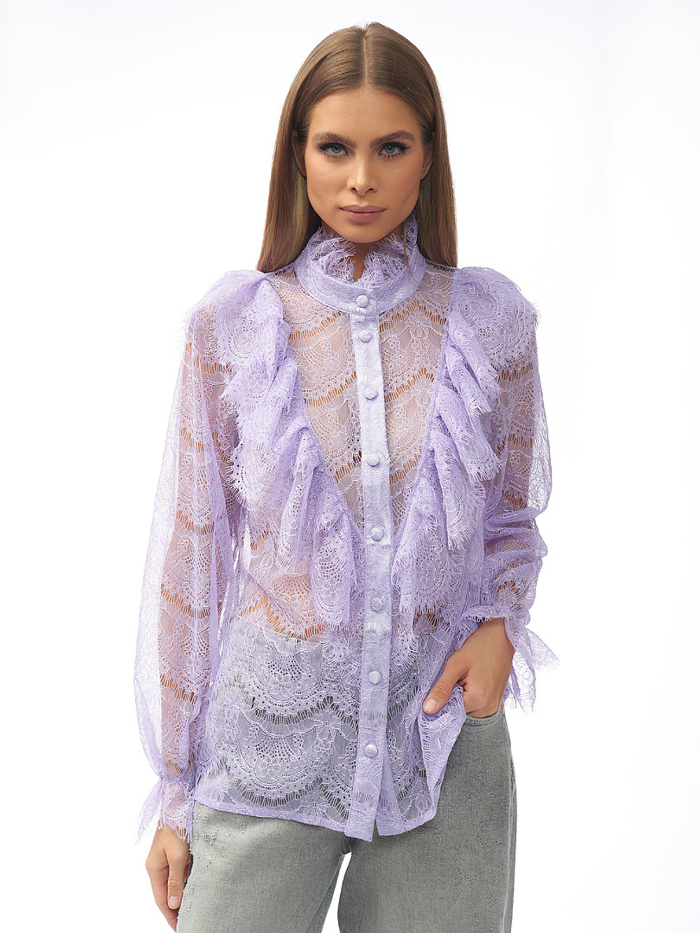Блуза кружево с жабо