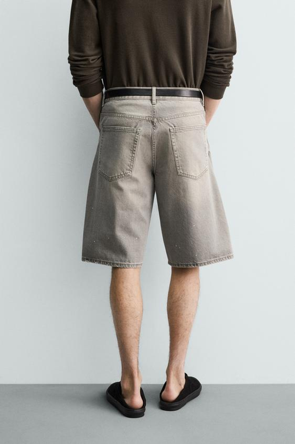 ZARA ДЖИНСОВЫЕ ШОРТЫ BAGGY FIT С БРЫЗГАМИ, БЕЖЕВЫЙ