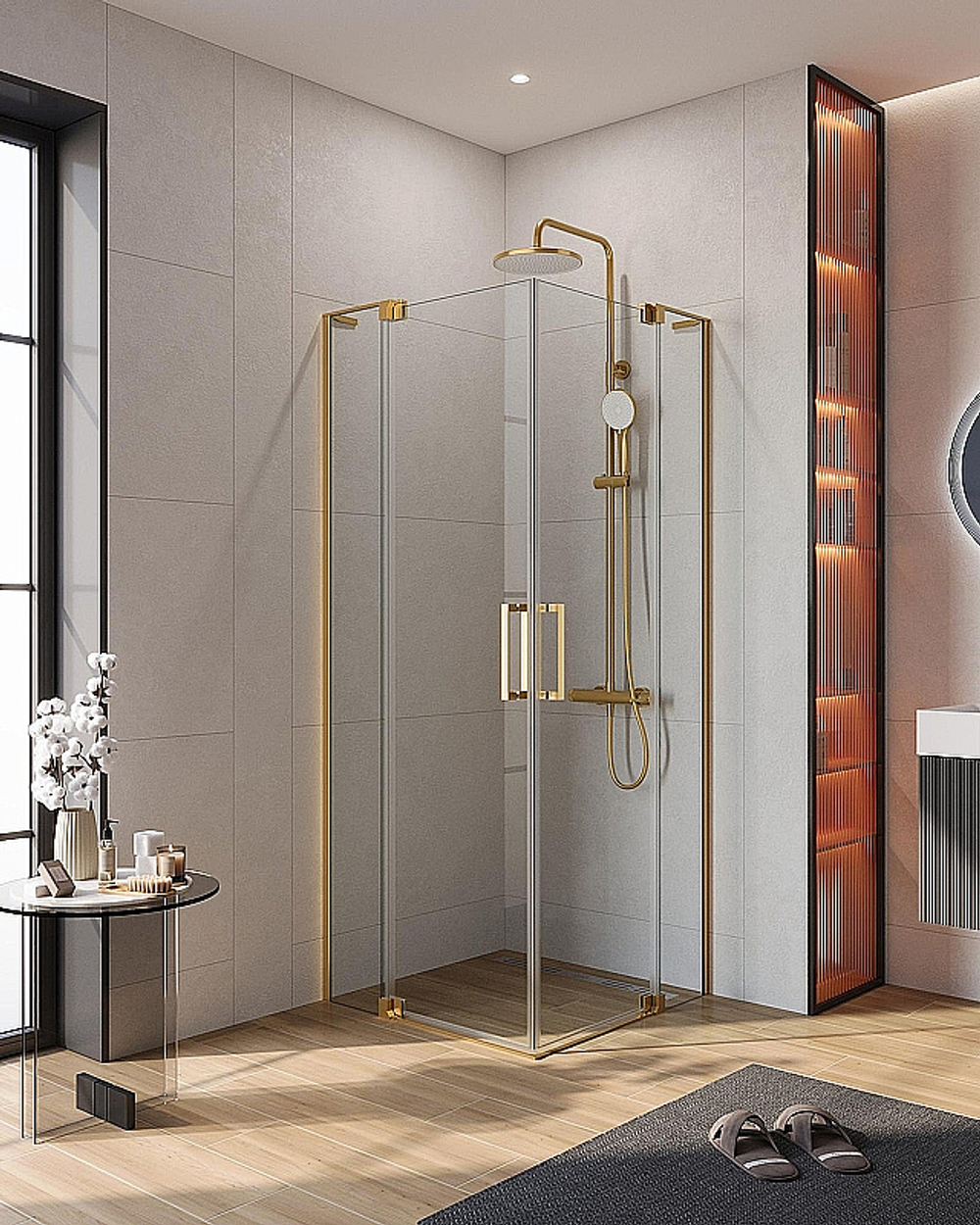 Душевой уголок Cezares Slider 80x80 A-2-70/80-C-BORO стекло прозрачное/профиль золото брашированное