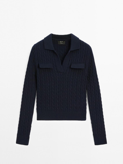 Massimo Dutti Свитер с воротником поло, темно-синий