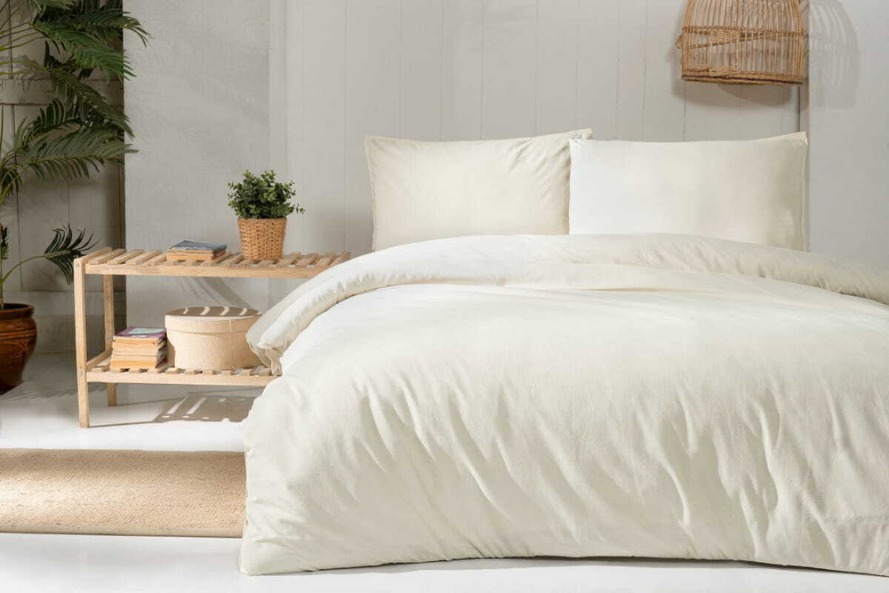 Постельное белье 2 спальное евро Arya home Natural Stone Washed кремовое