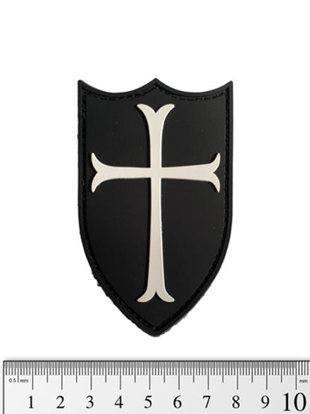 Шеврон Crusader (Крестоносец) PVC. Чёрный с белым крестом