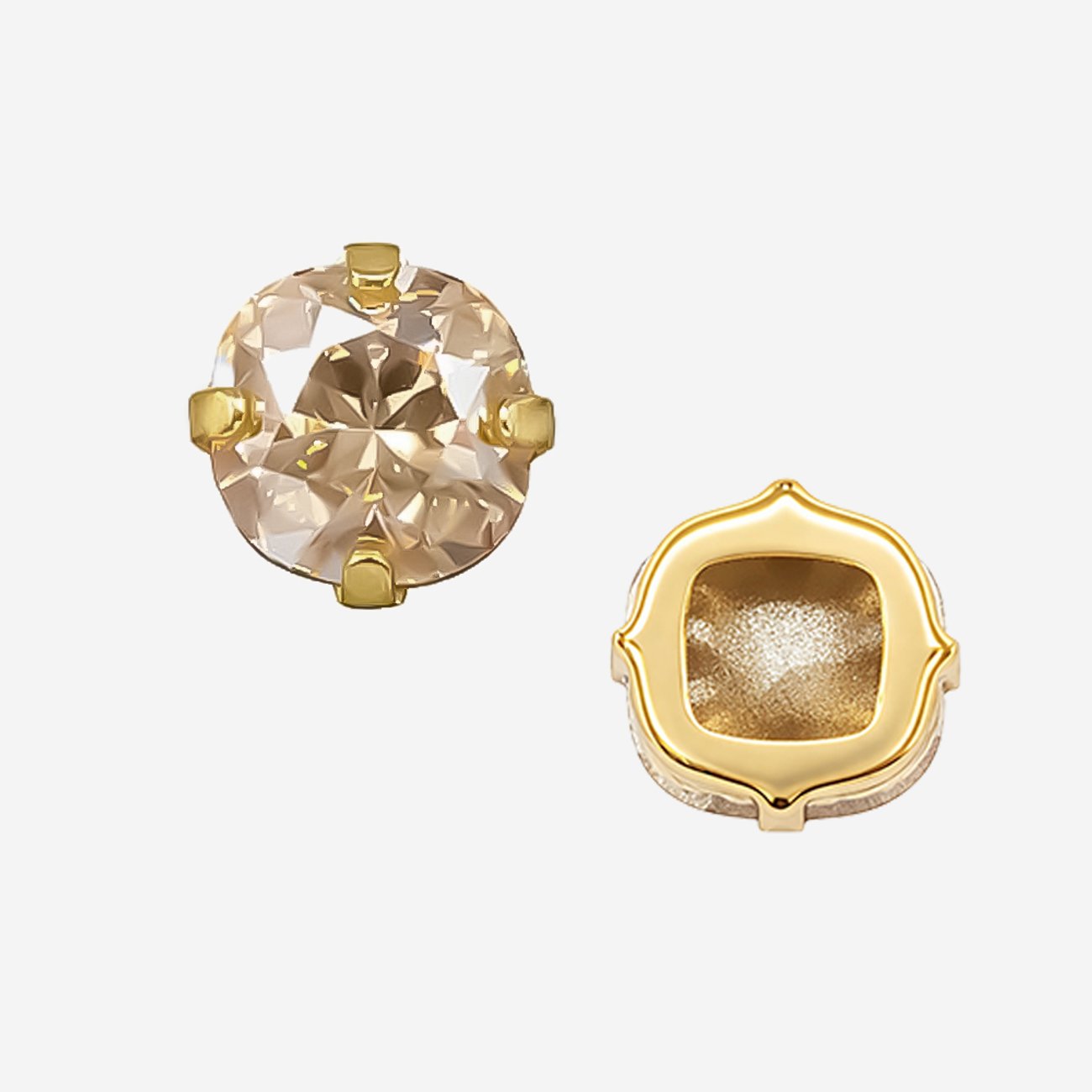Кристалл Кушон (Сushion) в цапах, оттенок "Светло-золотистый Кристалл"/"Light Golden Crystal", 9,2мм, позолота