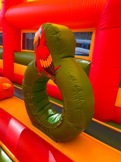 Коммерческий надувной батут «Страна Сафария 2» с крышей и двумя горками, 12*6*6 м