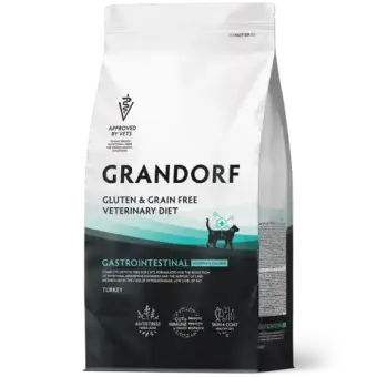 Сухой корм GRANDORF VETERINARY DIET Cat GASTROINTESTINAL MODERATE CALORIE, Полнорационный диетический сухой корм для кошек, разработанный для лечения острых расстройств пищеварения и поддержки липидного обмена при гиперлипидемии индейка 2кг
