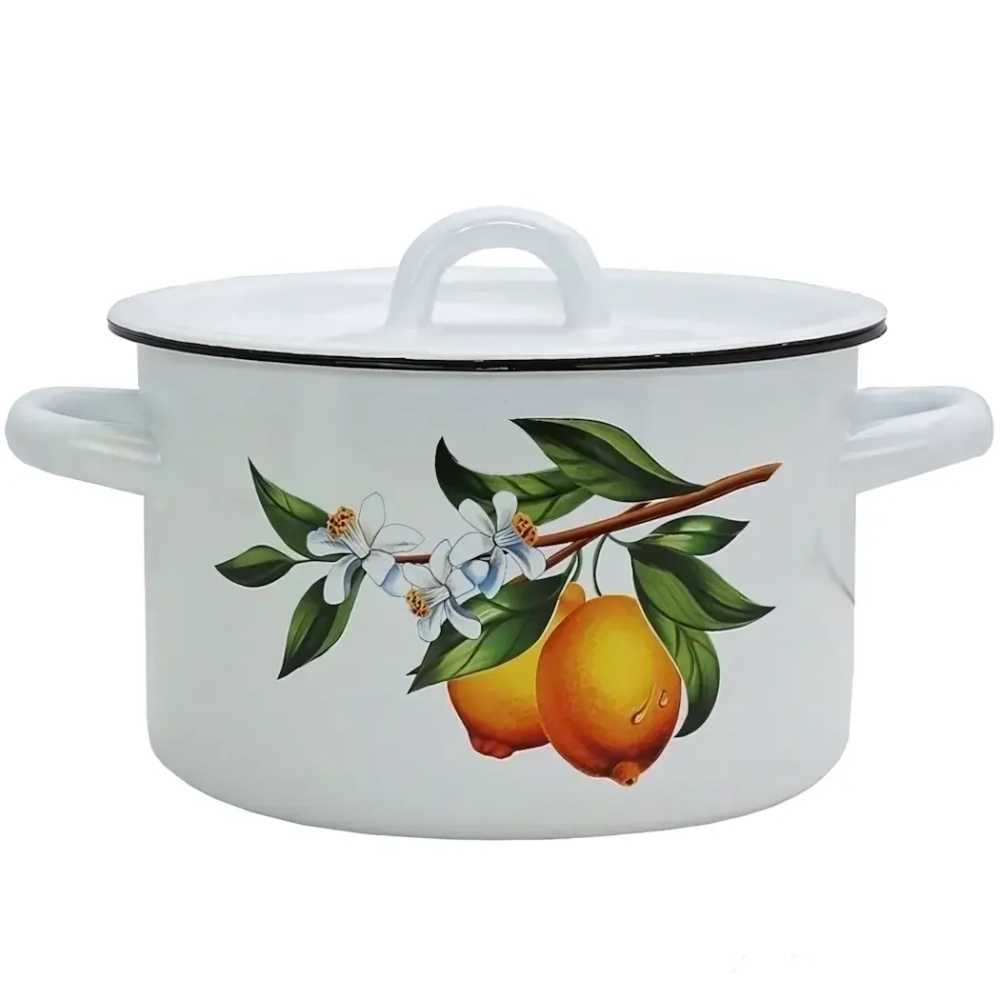 Кастрюля эмалированная 2л без ободка «Лимоны» 01-1610.1/4