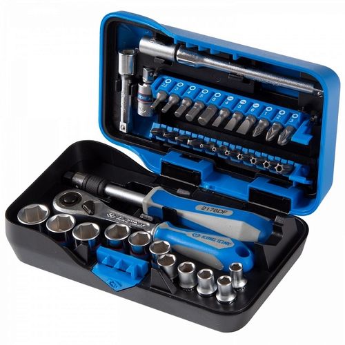 KING TONY (2539MR-AM) Набор торцевых головок с принадлежностями серии "ATOM", 1/4", шестигранные, 5-14 мм, 39 предметов