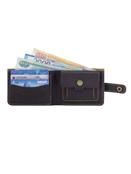 Фото портмоне Классическое синяя кожа, вид фасад развернуто.