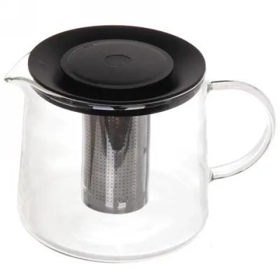 Чайник заварочный стеклянный 1500мл «Хай-Тек» с металлическим ситом и пластиковой крышкой Селфи