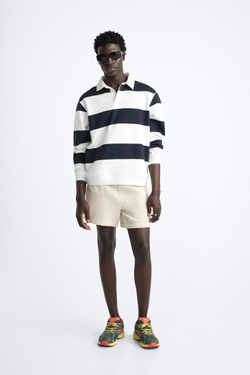 ZARA ШОРТЫ ИЗ ЖАТОЙ ТКАНИ, БЕЖЕВЫЙ