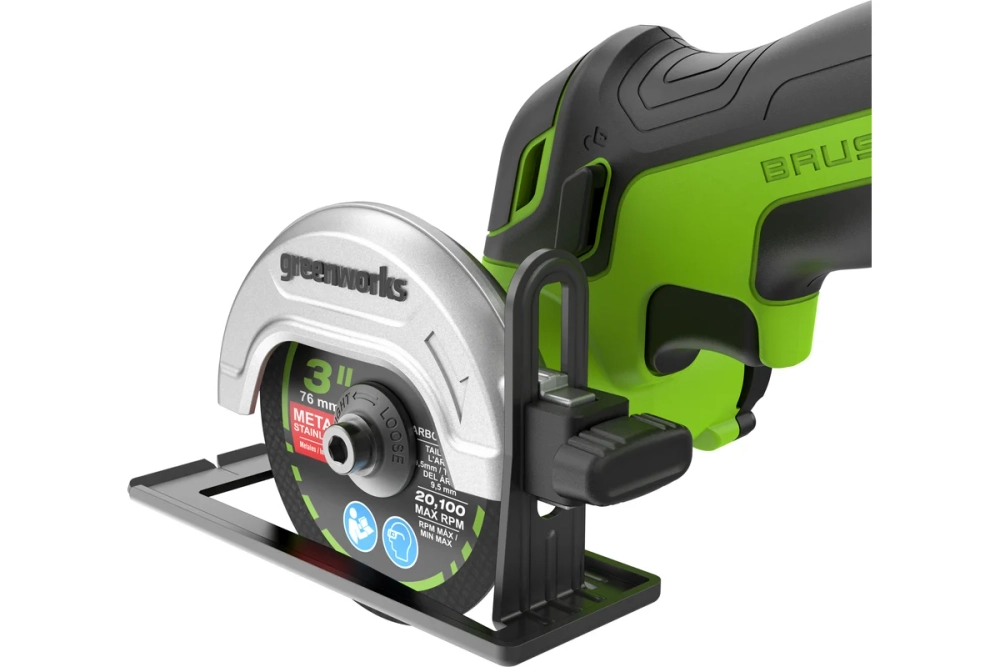 Угловая мини-шлифмашина аккумуляторная GreenWorks GD24UCS, 24В, б/щет., 20000 об/мин, 76 мм, рез 18 мм, без АКБ и ЗУ 3402007