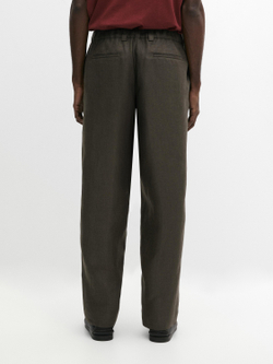 Massimo Dutti Льняные брюки с узором «ёлочка», зеленый