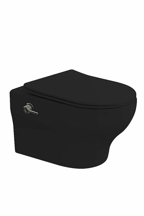 Унитаз подвесной с функцией биде Boheme Fiore 978-SET-2-B черный матовый, безободковый, с крышкой микролифт, слив торнадо