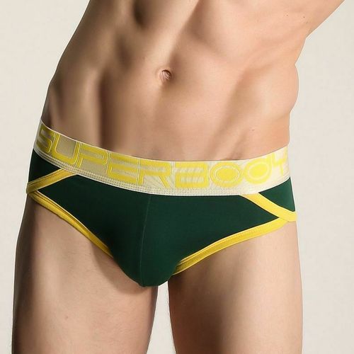 Мужские трусы брифы зеленые с серебристой резинкой Superbody Green Brief
