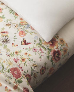 Zara Home - Атласная простыня с цветочным принтом, белый, 290x280 см