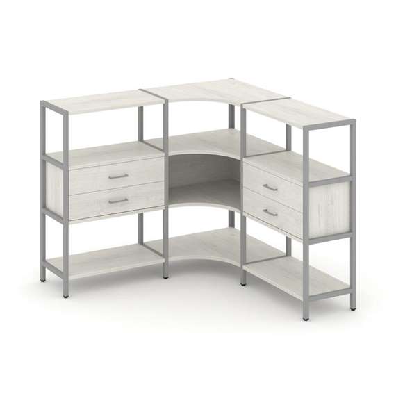 Shelf System Трехсекционный угловой стеллаж трехярусный с ящиками SN.STMU-331 Дуб Наварра/Металл Сер