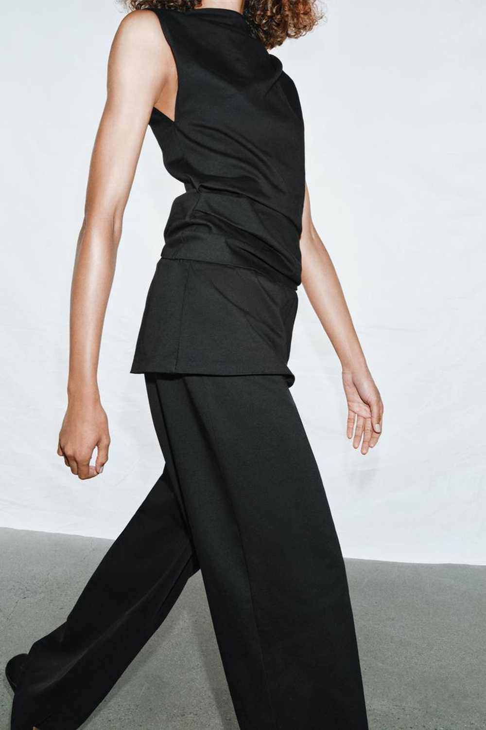 ZARA ТОП ИЗ ХЛОПКА С ДРАПИРОВКОЙ, ЧЕРНЫЙ