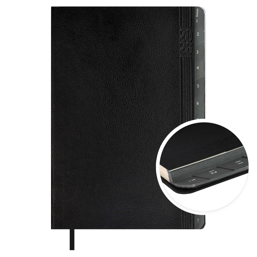 Еженедельник датированный 2026 ESCALADA, А5, 80 л., арт. 70334/ 15 БУЙВОЛ ЧЁРНЫЙ (кожзам: 149x211 мм, мягкий переплёт, материал обложки: искусственная кожа "Буйвол"; декор: блинтовое тиснение; способ крепления блока: ниткошвейный; вн. блок: 80 л., кр