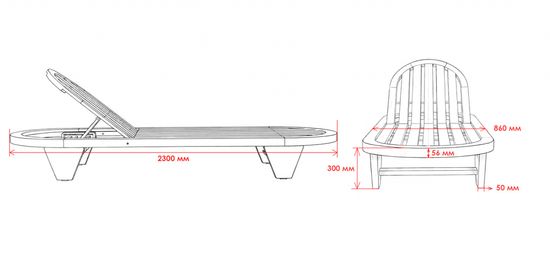 Шезлонг-лежак деревянный с матрасом Spain натуральный/голубой