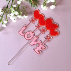 Топпер «Love» прозрачный с красными сердцами
